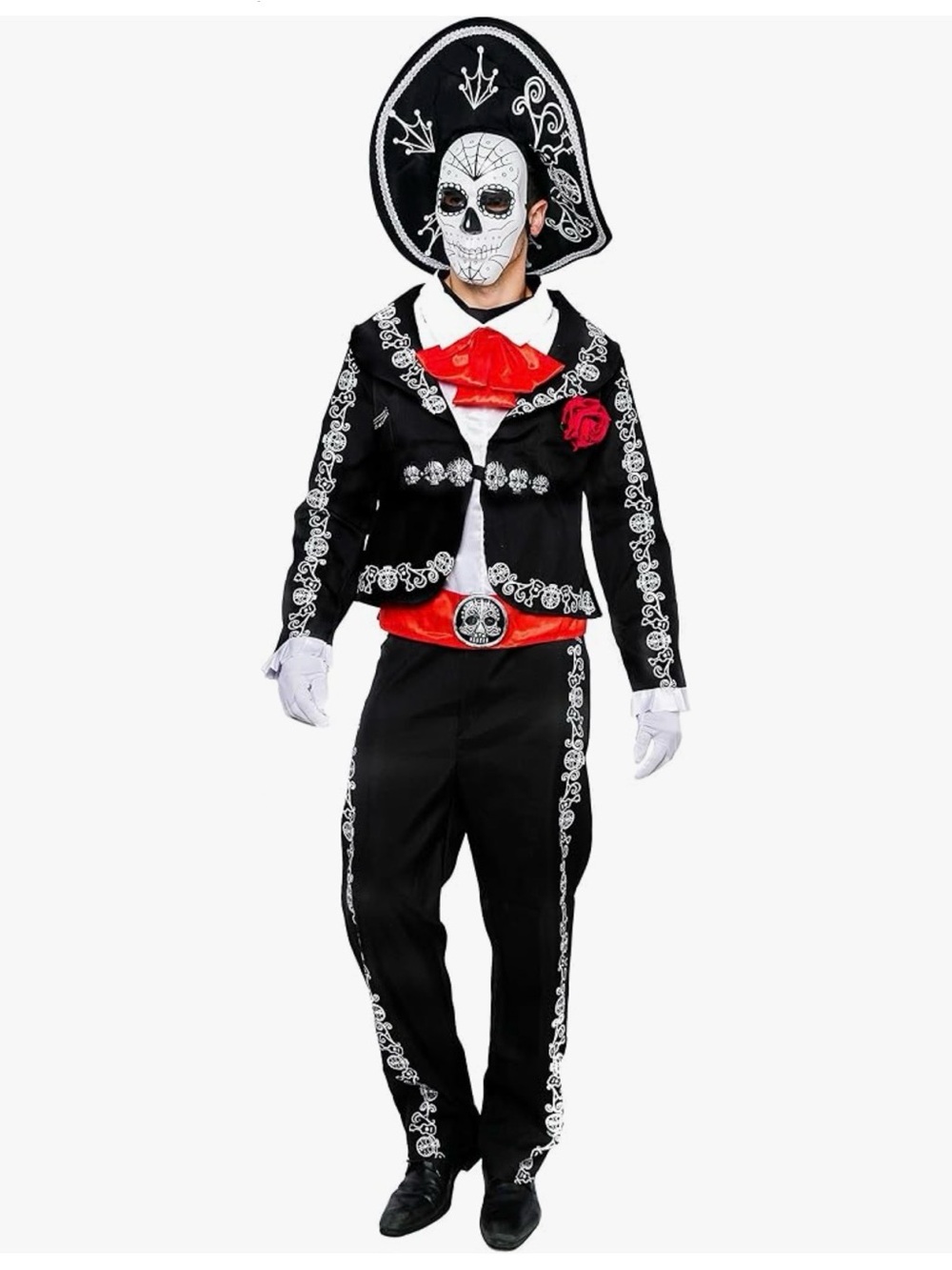 Men Black and Red Day of the Dead Mariachi Costume.